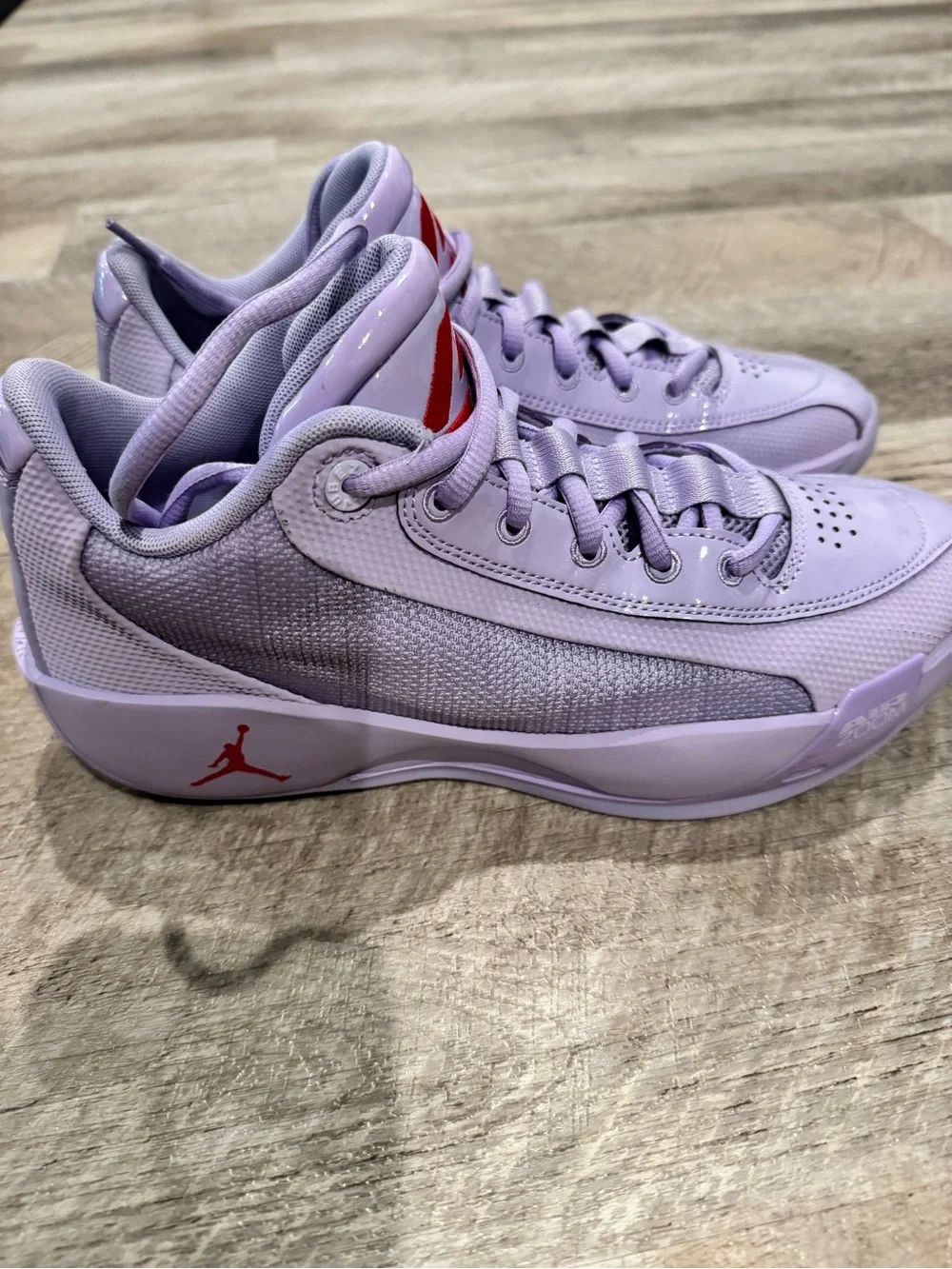 Jordan Luka 77 Men’s Lavender Basketball Athletic Shoes with Red Logo